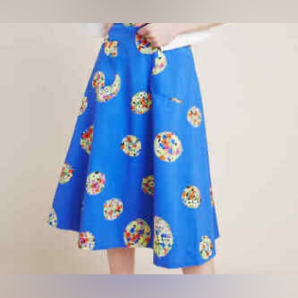 Anthropologie 52 Conversations Colloquial Full Skirt Blue Floral